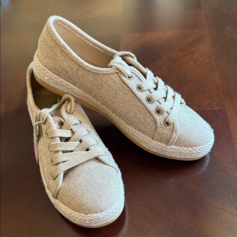 Tommy Bahama Galana Shimmer Tan Canvas Espadrille Sneakers Size  7.5